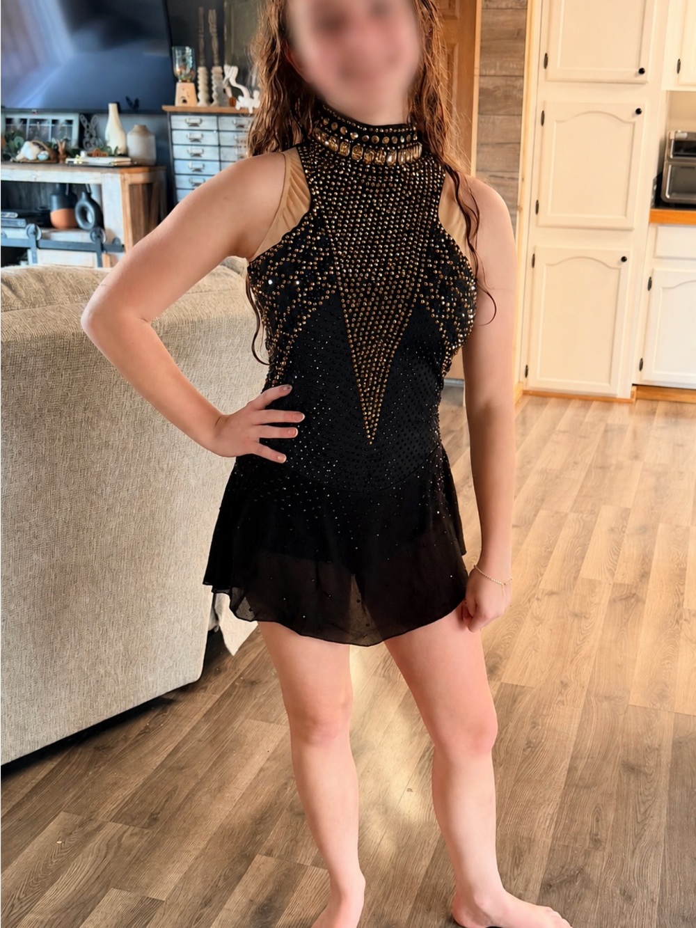 Black & Gold Embellished Figure Skating Dress Like New